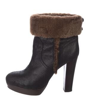 Tory Burch Leather Colorblock Shearling Trim Platform Ankle Boots 7.5